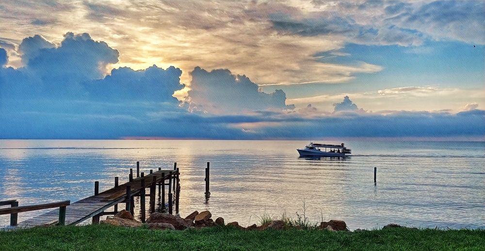 Crabbing boat at sunrise on the eastern Shore of Maryland, where you'll find the best and freshest Maryland crab